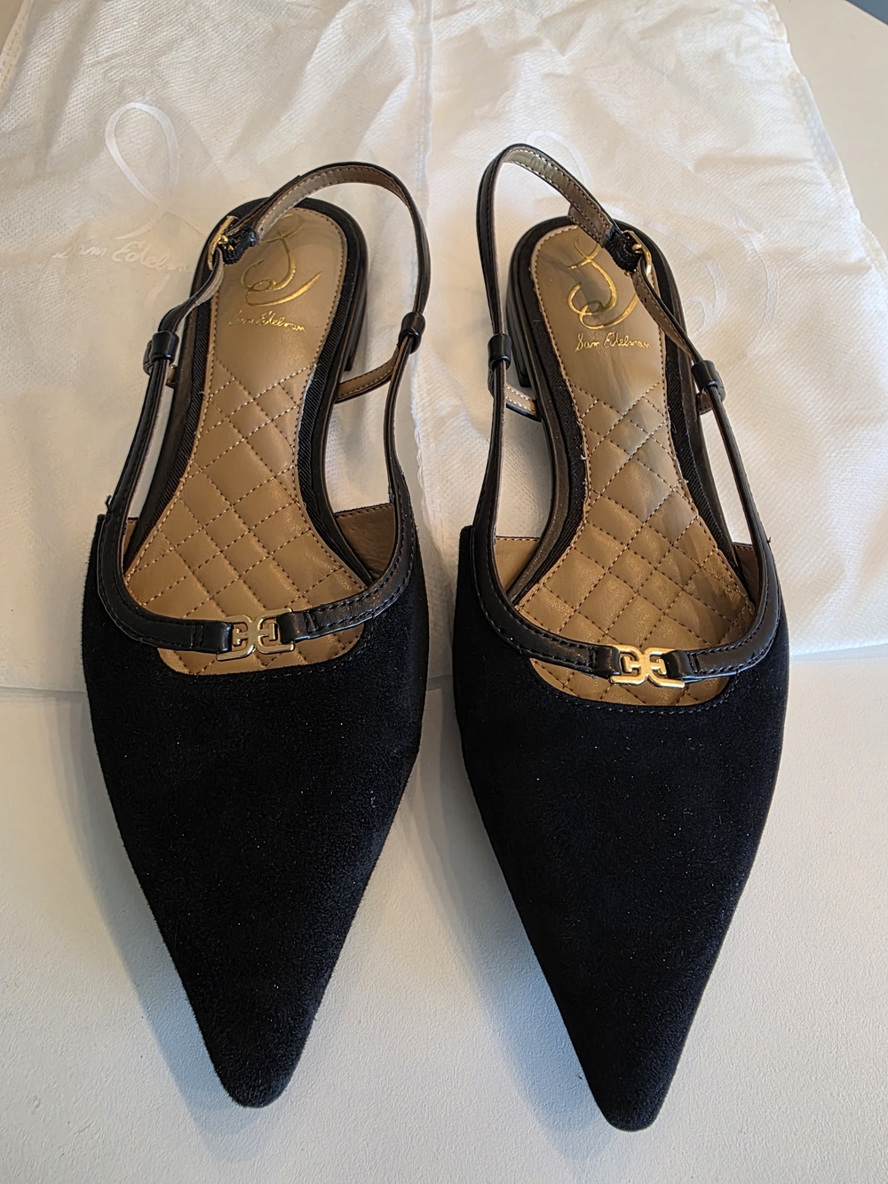 Sam Edelman Women's Cohen Black Suade Pointed Toe Slingback Flats - Size 7.5